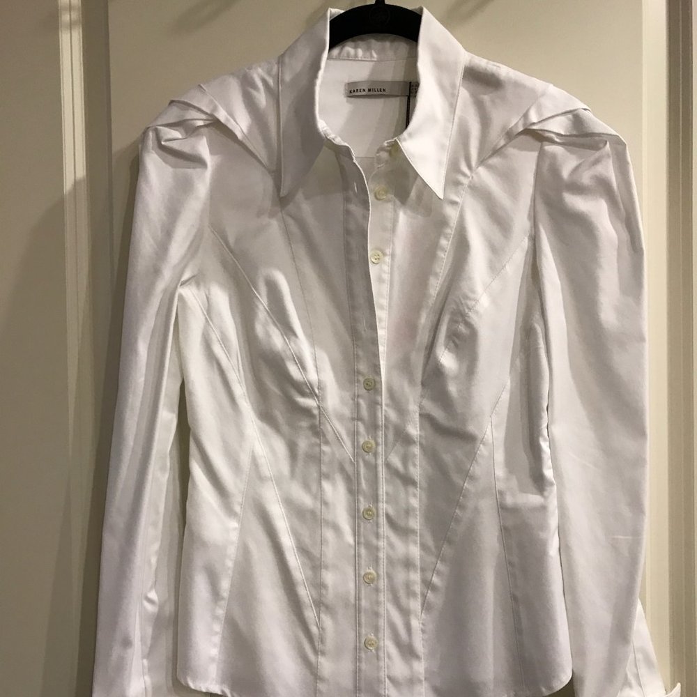 Karen Millen Cotton Pleated Puff Sleeves Blouse -6
